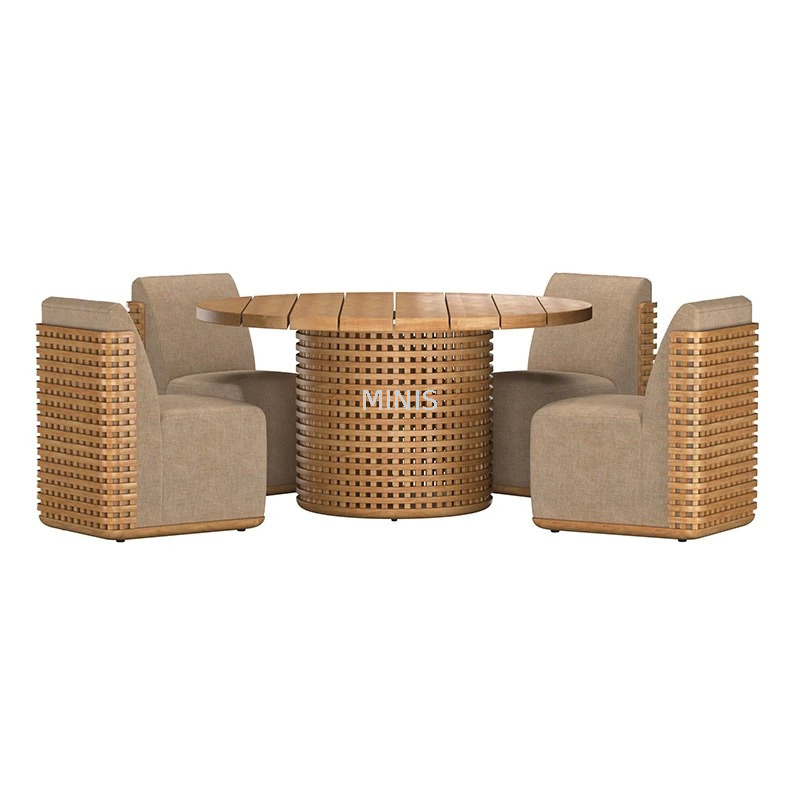 طاولة طعام من خشب الساج مضادة للعفن في الهواء الطلق مع كراسي