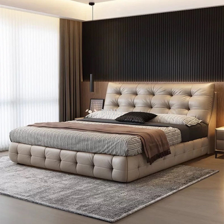 أثاث غرفة نوم حديثة مريحة من الجلد الحقيقي