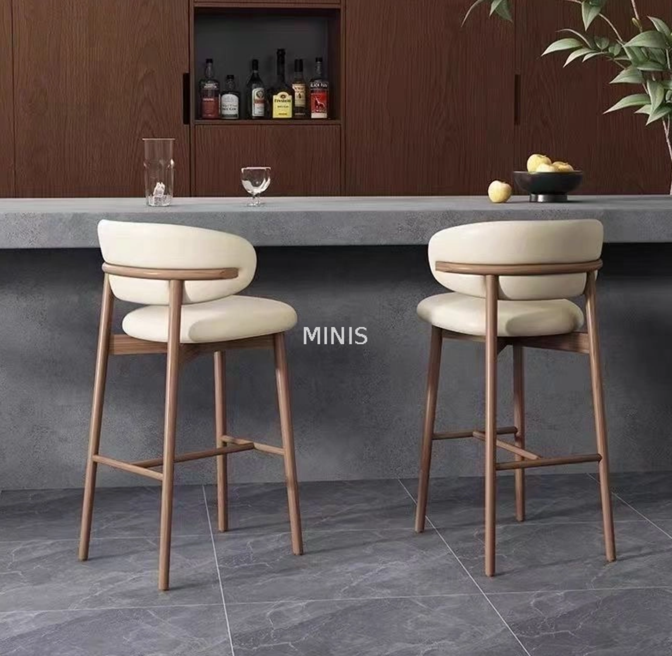 حانة الأثاث الأثاث الخشبي البيج جلدي كرسي بار كرسي