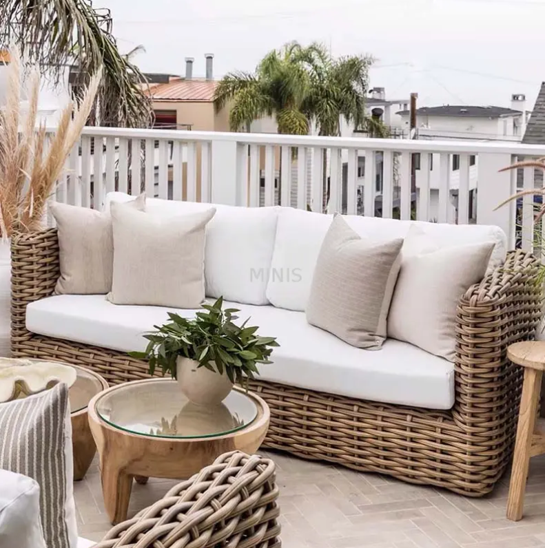 ourdoor Quality Couch Garden Patio Brown Rattan Sofa دائمة