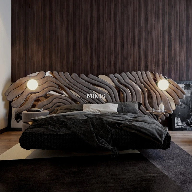 سرير صيني فاخر ومريح باللون البيج ذو نوعية جيدة