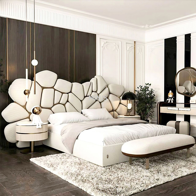 سرير صيني فاخر ومريح باللون البيج ذو نوعية جيدة